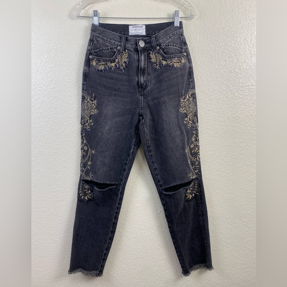 One Teaspoon X Free People Rock Royal Legend Jeans Women’s 25 Embroidered Floral